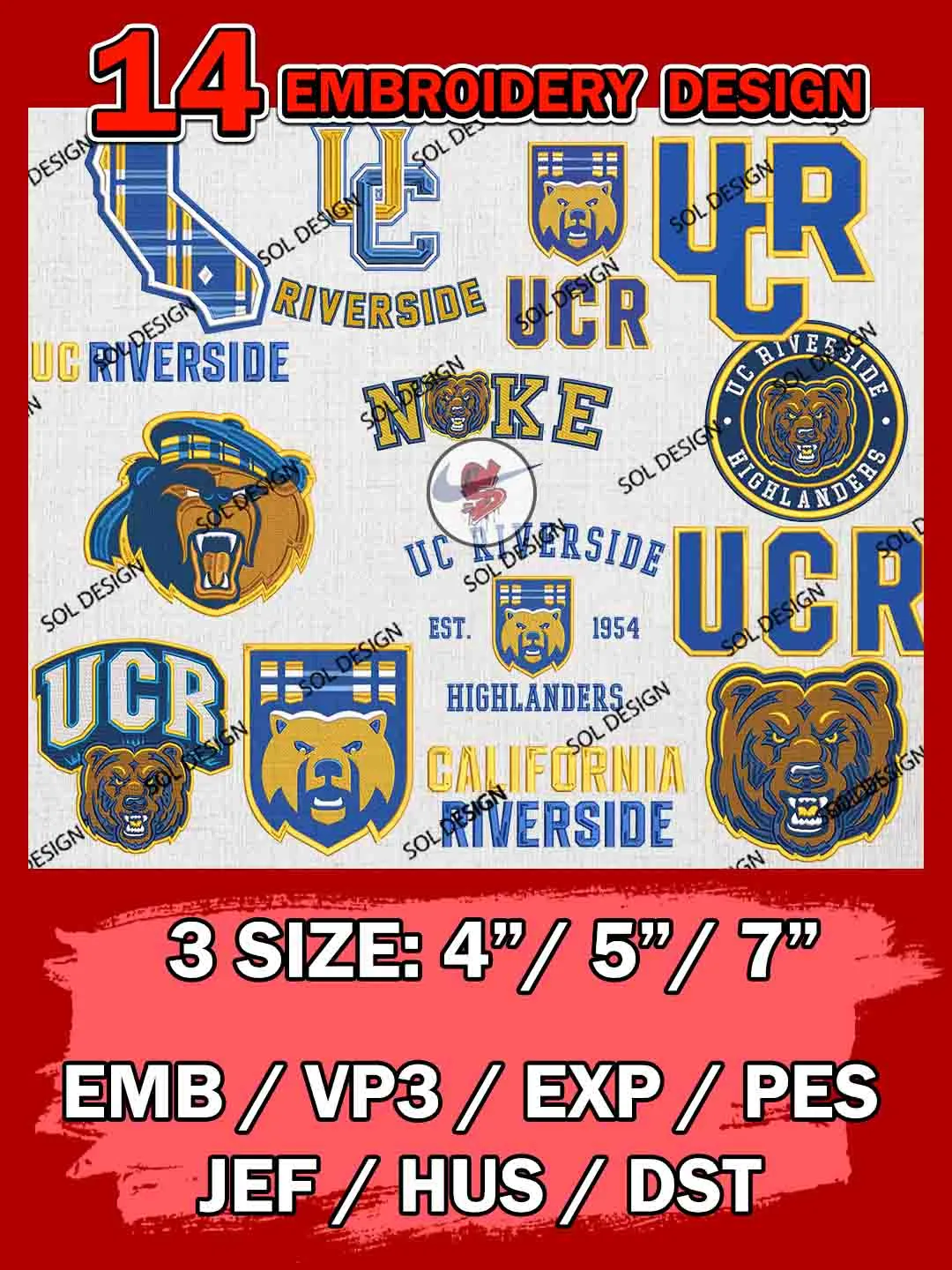 14 NCAA UC Riverside Highlanders Bundle Embroidery Files, NCAA UC Riverside Highlanders Team Bundle Embroidery Designs, NCAA Teams, National College Football Team 3 sizes, NCAA UC Riverside Machine Embroidery, Digital Download