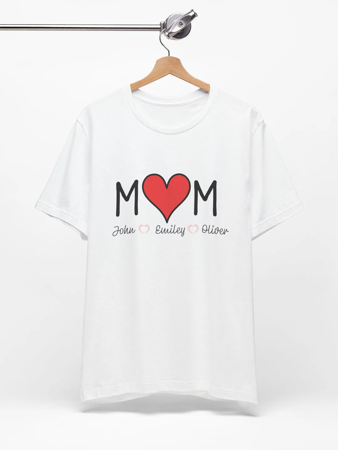 Personalized Mama Heart T-Shirt, Custom Names Mother Tee, Bella Canvas 3001