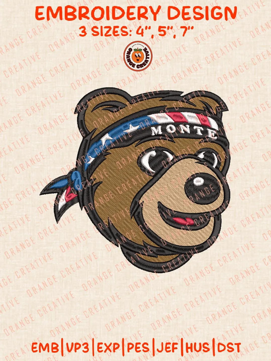 NCAA Montana Grizzlies Mascot Embroidery Design, NCAA Team Logo Embroidery Design, Machine Embroidery Design File, 4 Sizes, Custom Size, Digital Download