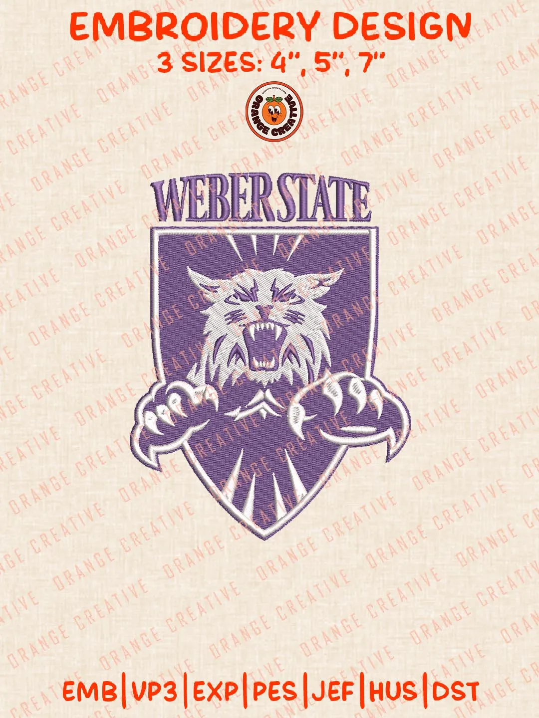 Weber State Wildcats NCAA Logo Embroidery Design, NCAA Weber State Wildcats Team Embroidery Design, Machine Embroidery Design File, 4 Sizes, Digital Download