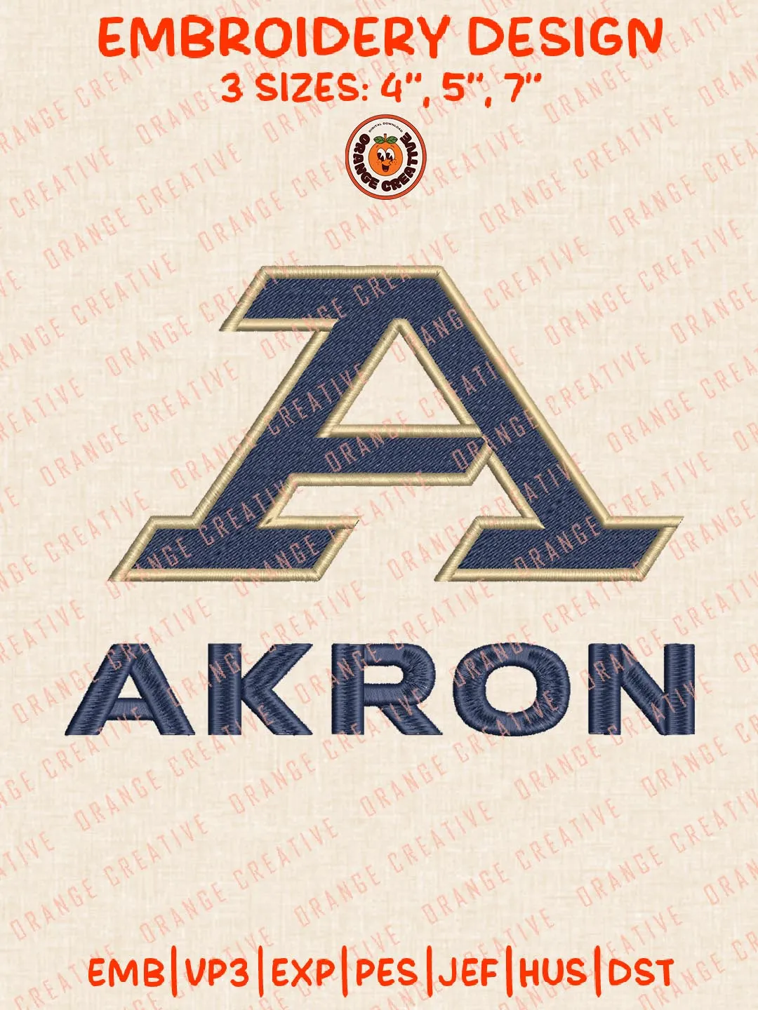A Akron Embroidery Design, NCAA Akron Zips Team Logo Embroidery Design, Machine Embroidery Design File, 4 Sizes, Custom Size, Digital Download