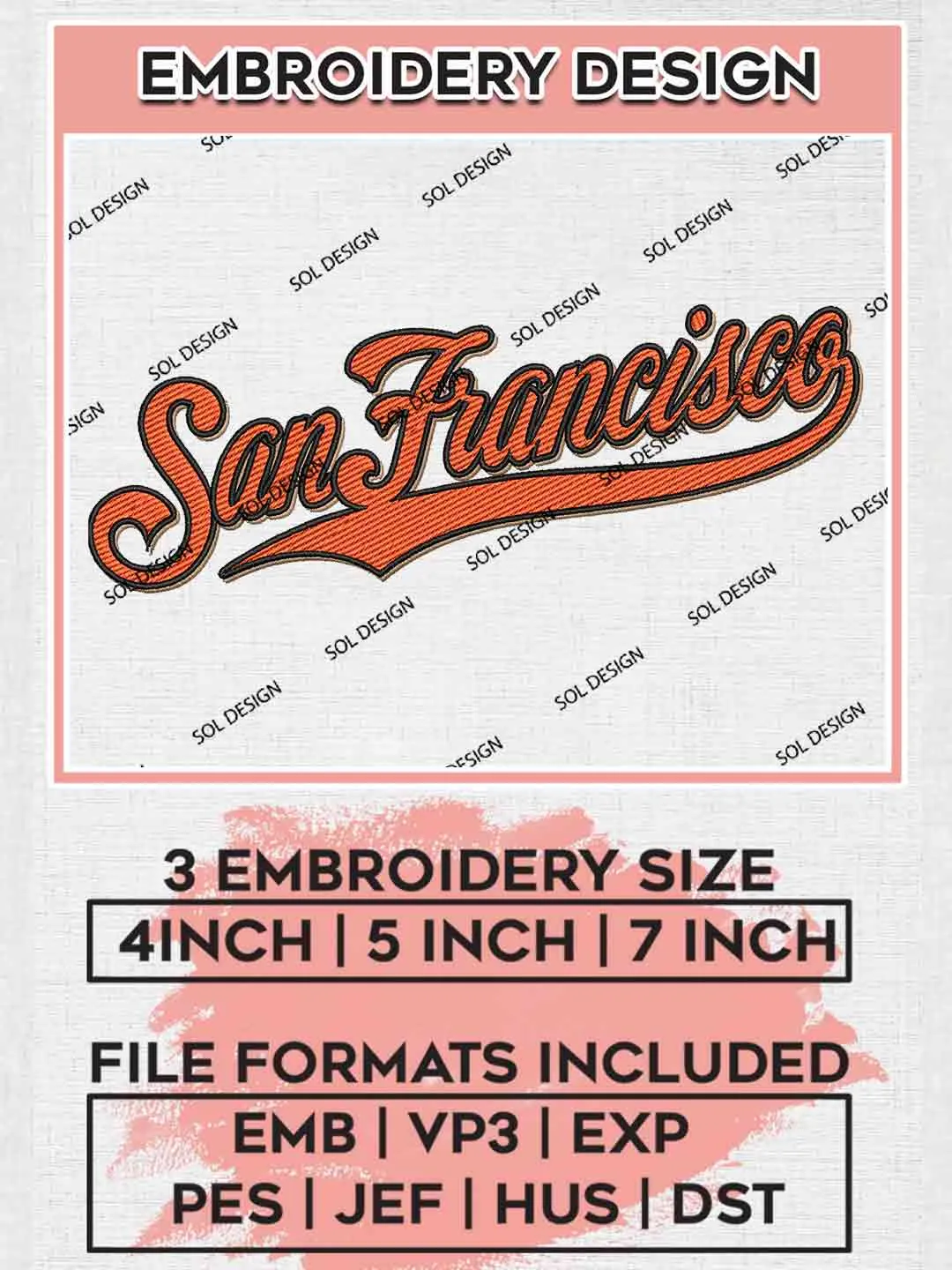 MLB San Francisco Wordmark Logo Embroidery Files, MLB San Francisco Giants Team Embroidery, MLB Teams, 3 sizes, MLB Giants Baseball Machine embroidery designs, Digital Download