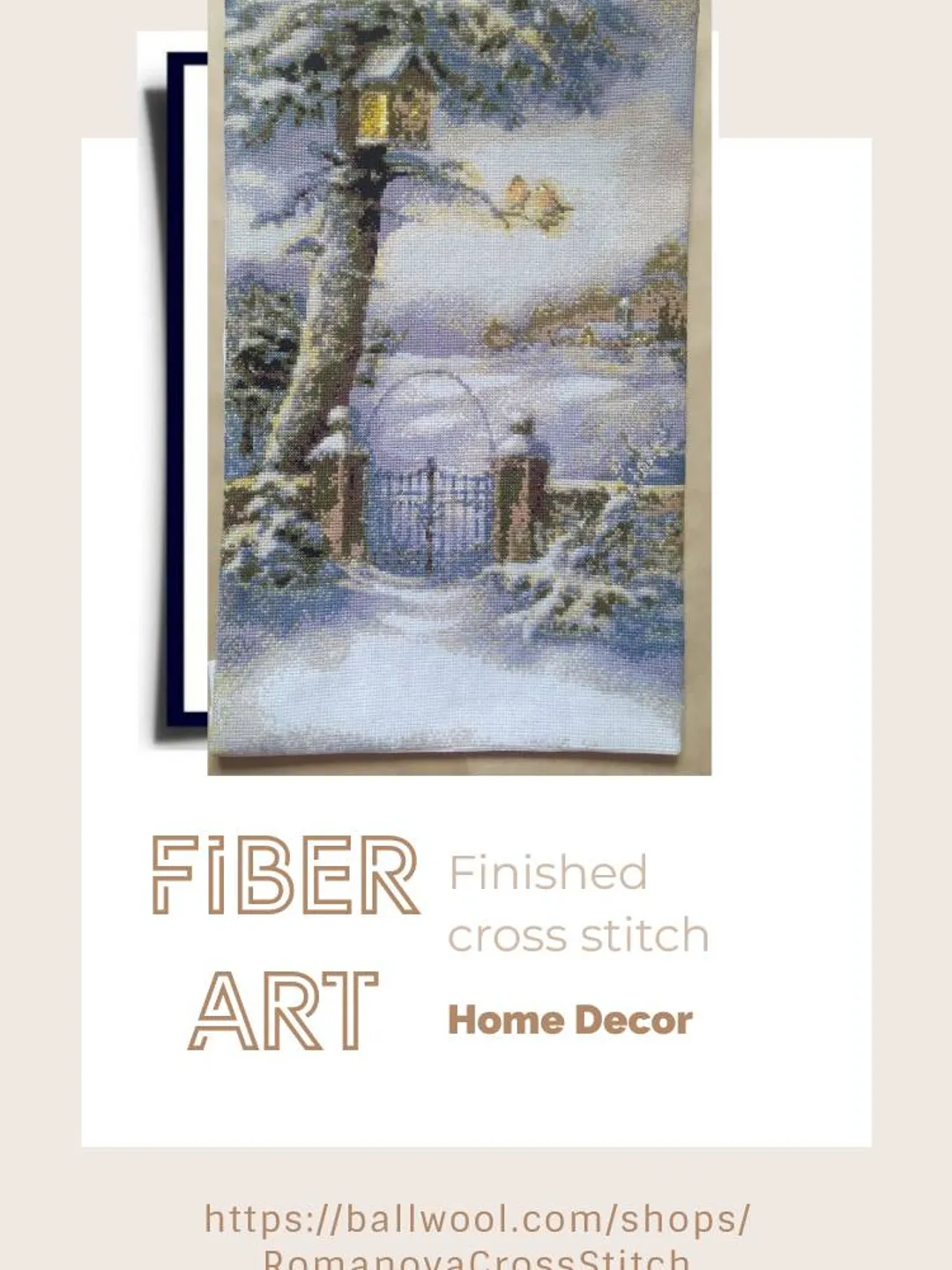Handmade winter painting, nature landscape wall art, for wall decor, finished cross stitch
