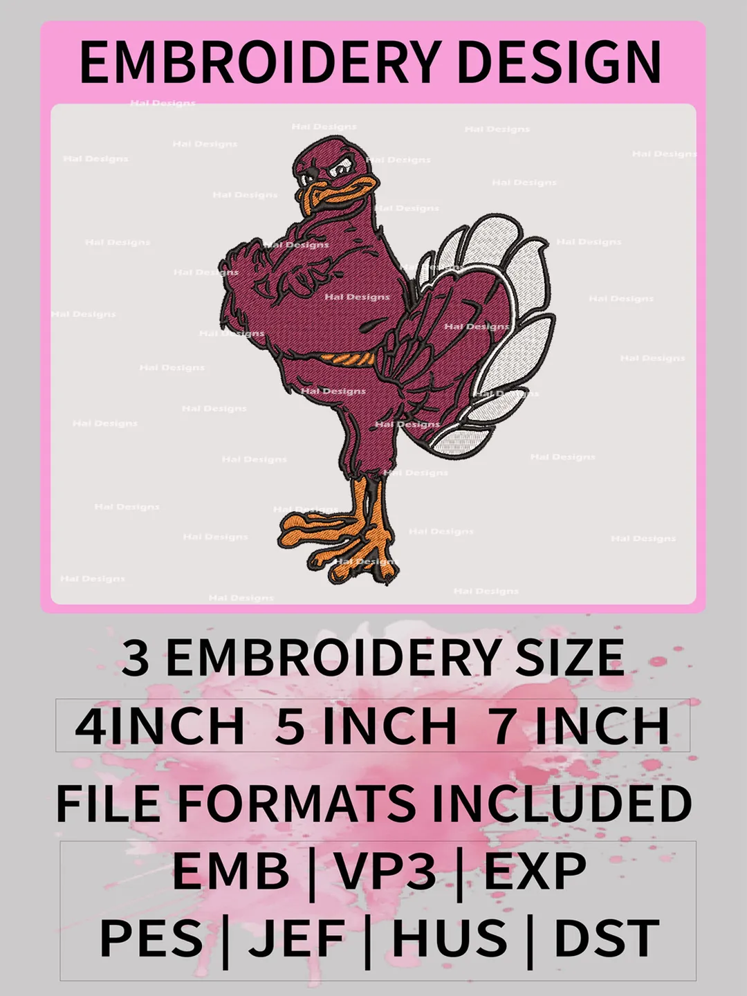 NCAA Virginia Tech Hokies Embroidery File, 3 Sizes, 6 Formats, NCAA Machine Embroidery Design, NCAA Logo, NCAA Teams