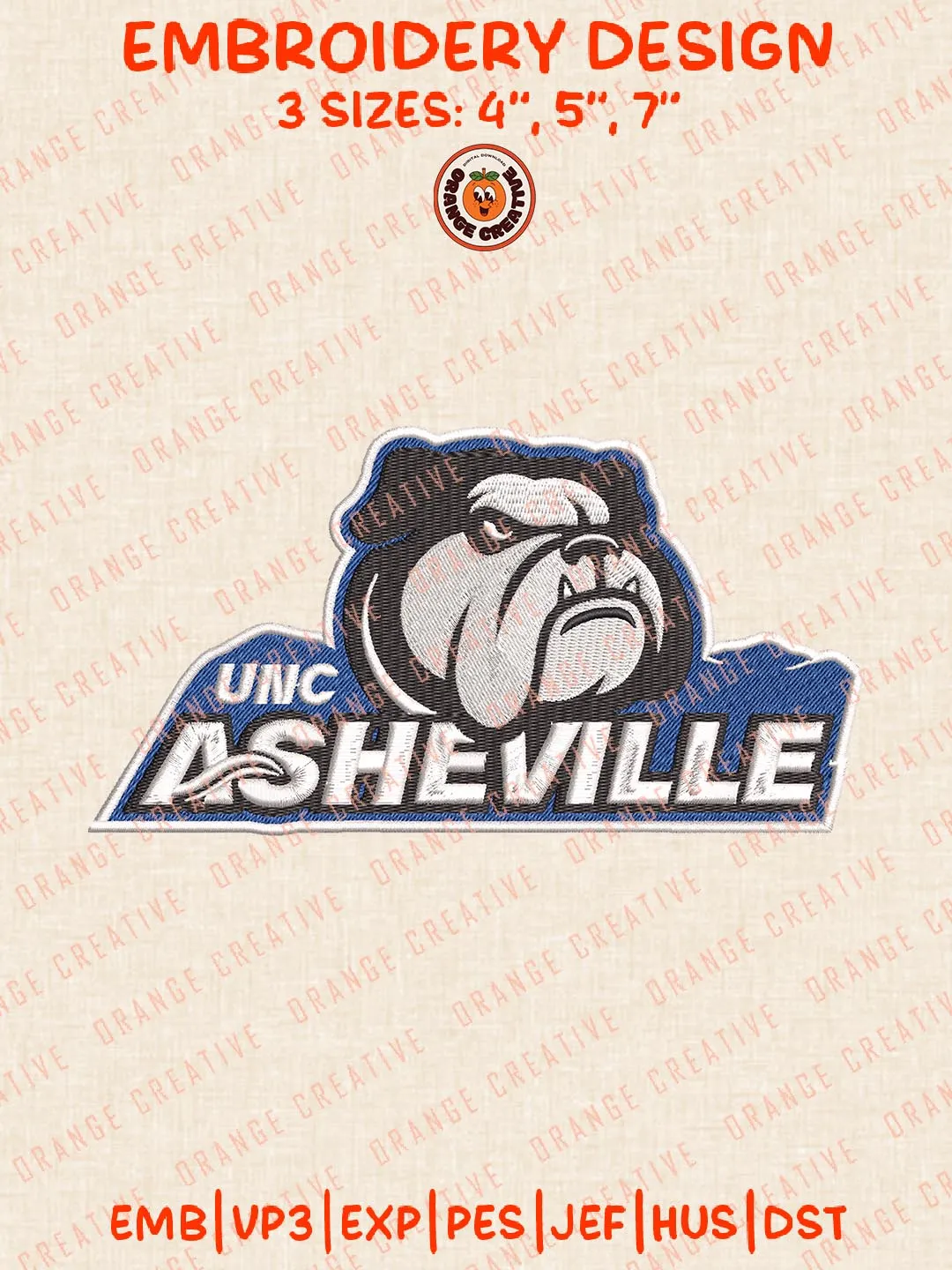 NCAA UNC Asheville Logo Embroidery Files, Sport Embroidery Designs, NCAA UNC Asheville Bulldogs Embroidery, College Football Team Designs, Digital Download
