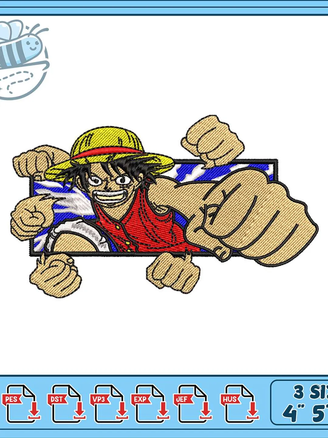 Luffy Punch Embroidery Design, One Piece Anime Machine Embroidery