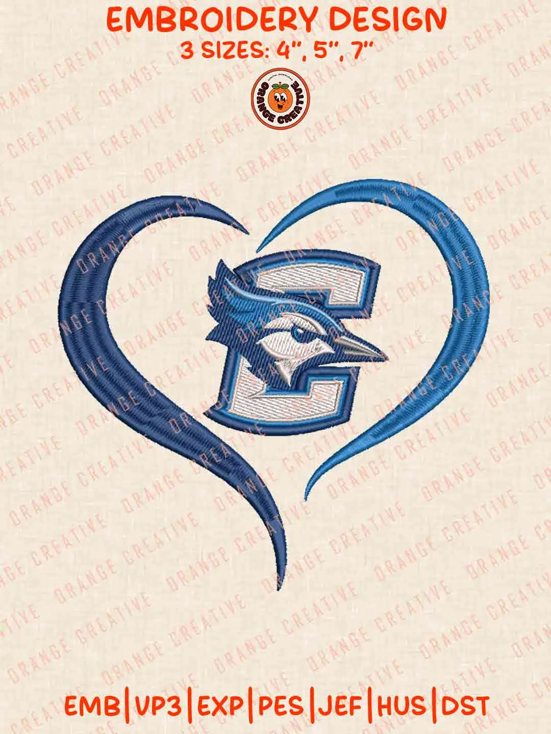 Creighton Bluejay Heart Embroidery Files, Football Embroidery Designs, College Sport Machine Embroidery Files, 3 Sizes, Custom Sizes, Instant Download