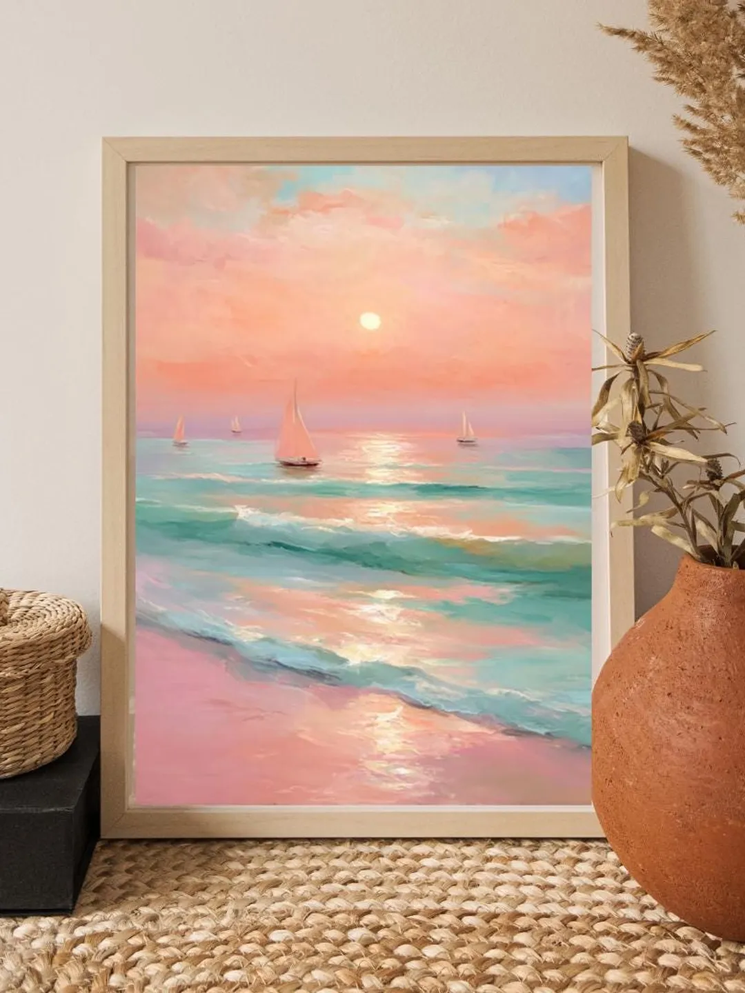 Golden Ocean Sunset Beach – Dramatic Seascape Wall Art Print