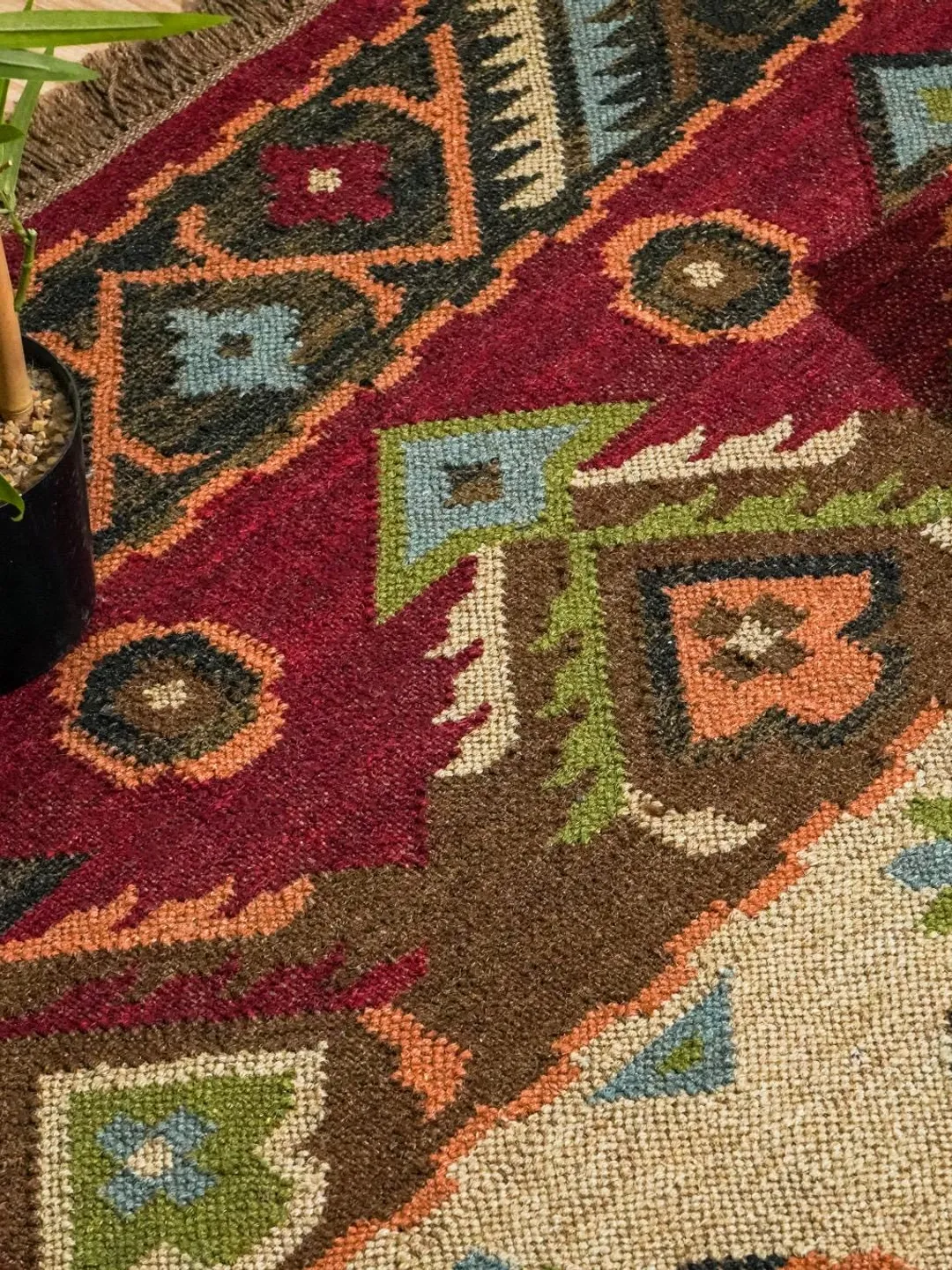 Stobi Rustic Wool Handwoven Multi Aztec Rustic Kilim Wool Jute Rug : Vintage Boho Home ...