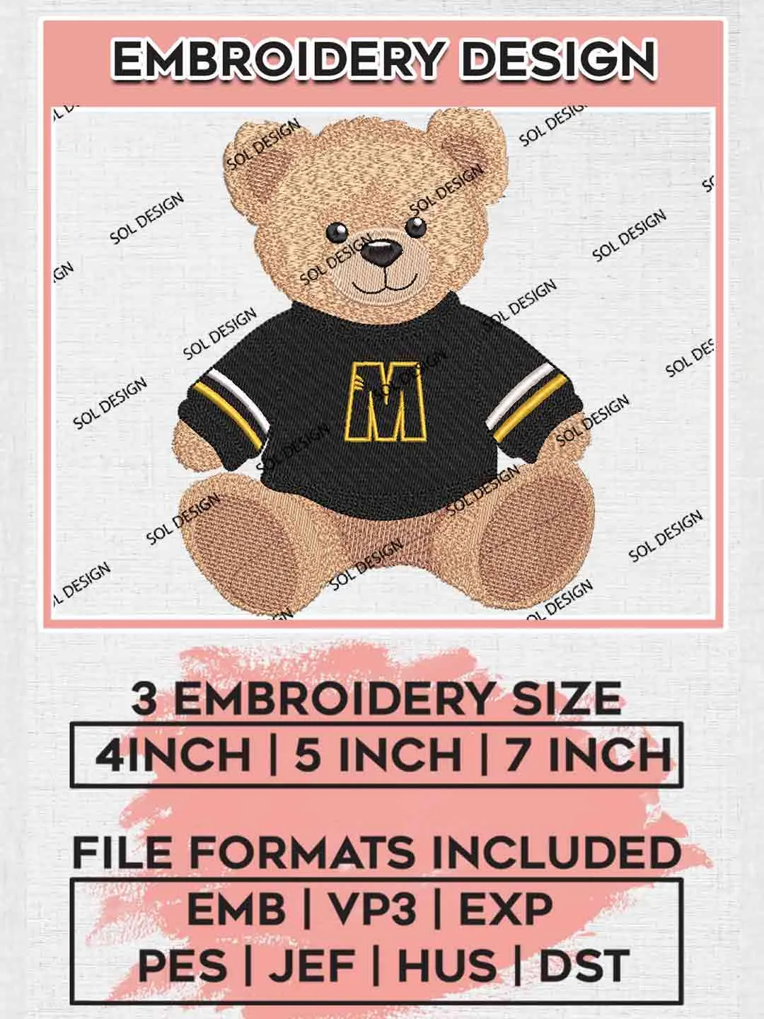 Milwaukee Panther Teddy Bear Embroidery Design, Football Embroidery files, Sport Machine embroidery files, 3 sizes, Instant Download