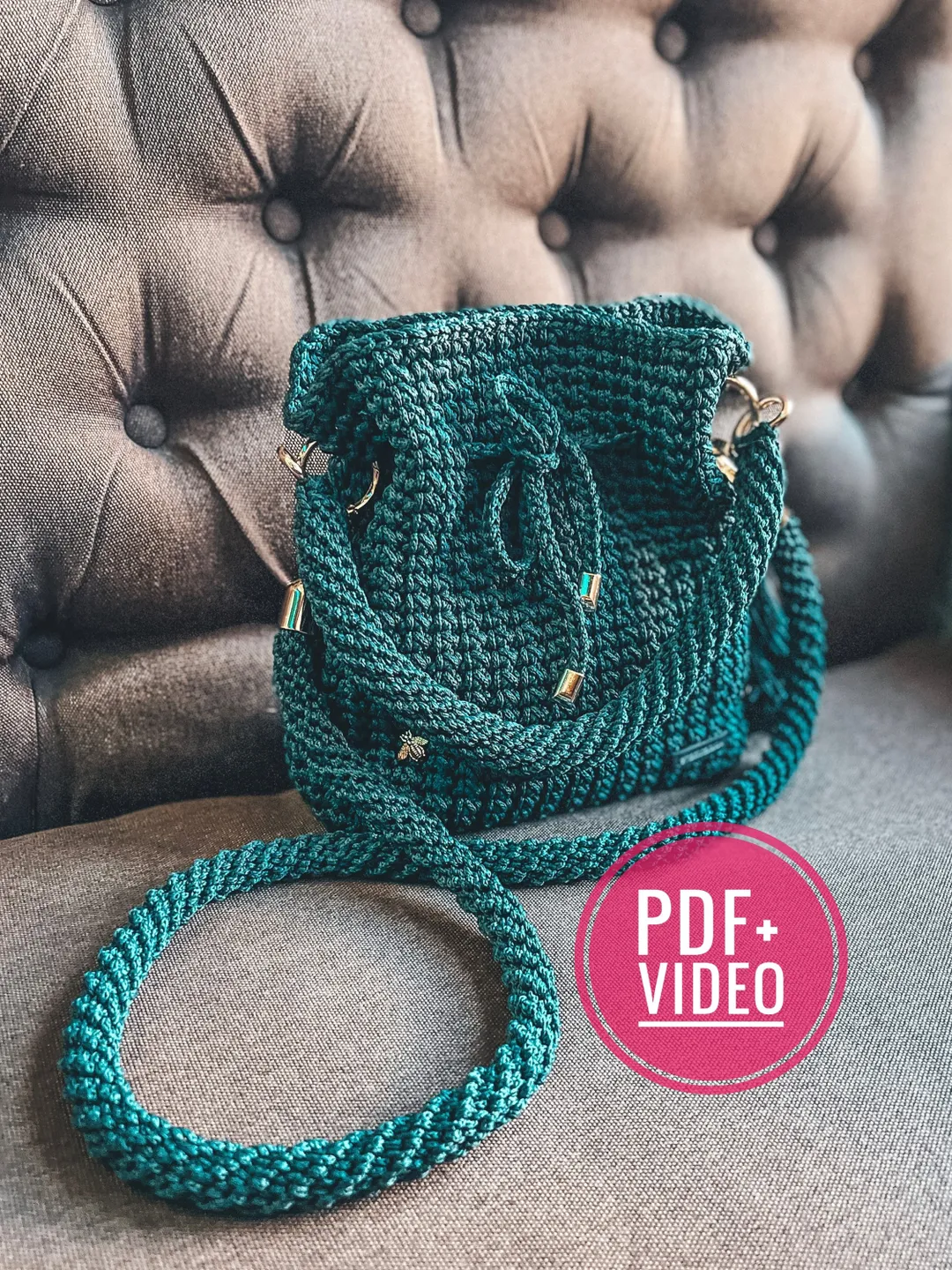 Bag pouch with cord crochet pattern PDF, digital instant download tutorial, handbag purse, shoulder bag