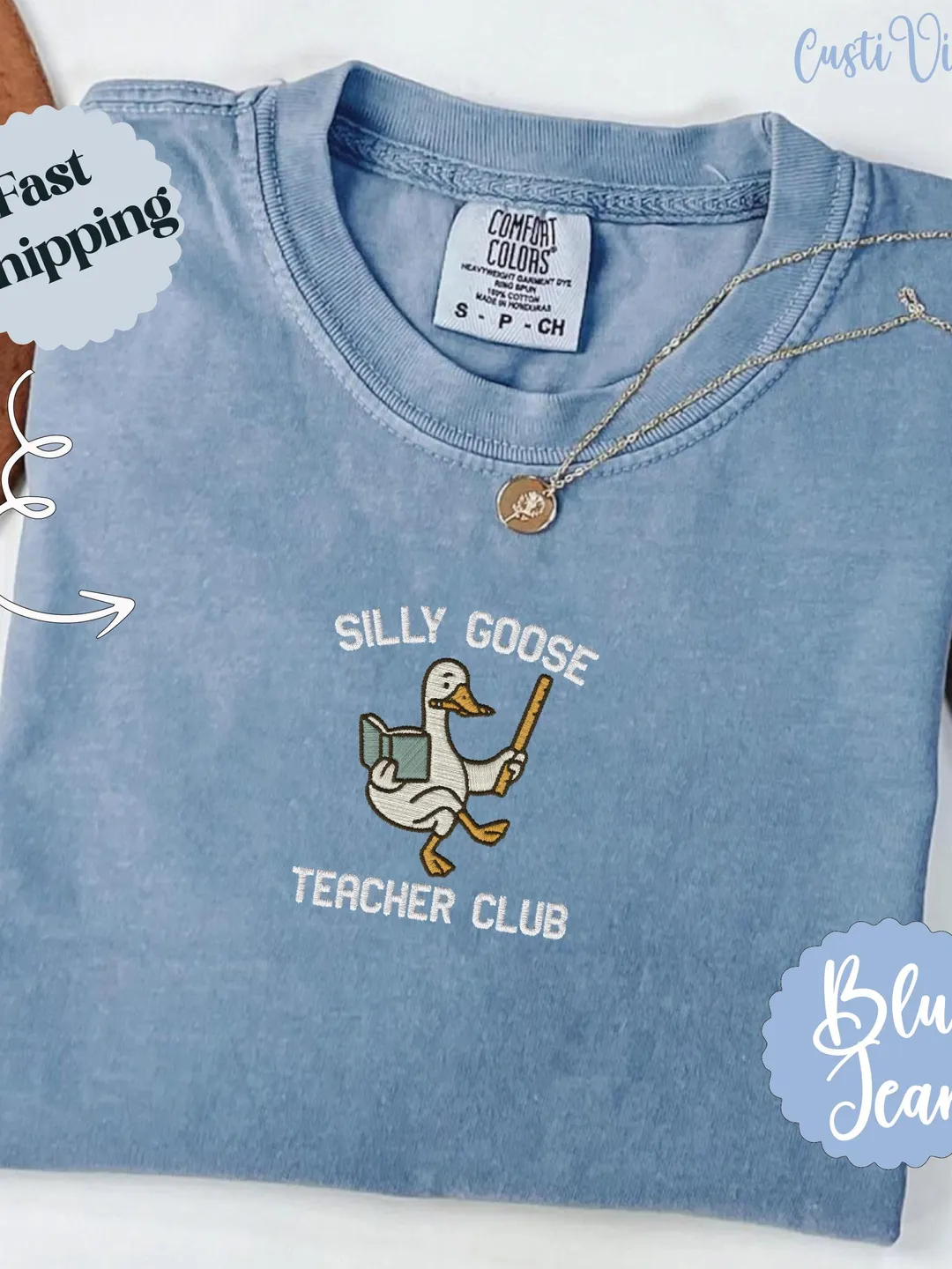 Embroidered Silly Goose Teacher Shirt: Comfort Colors Unisex Tee