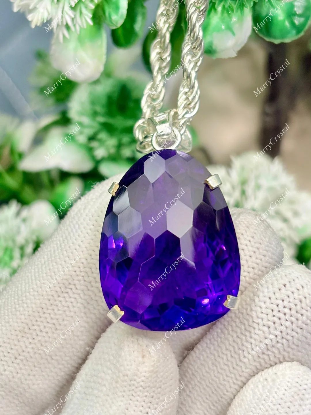 75 Ct Purple Amethyst Hydrothermal GS Silver Football Cut Pendent with ...