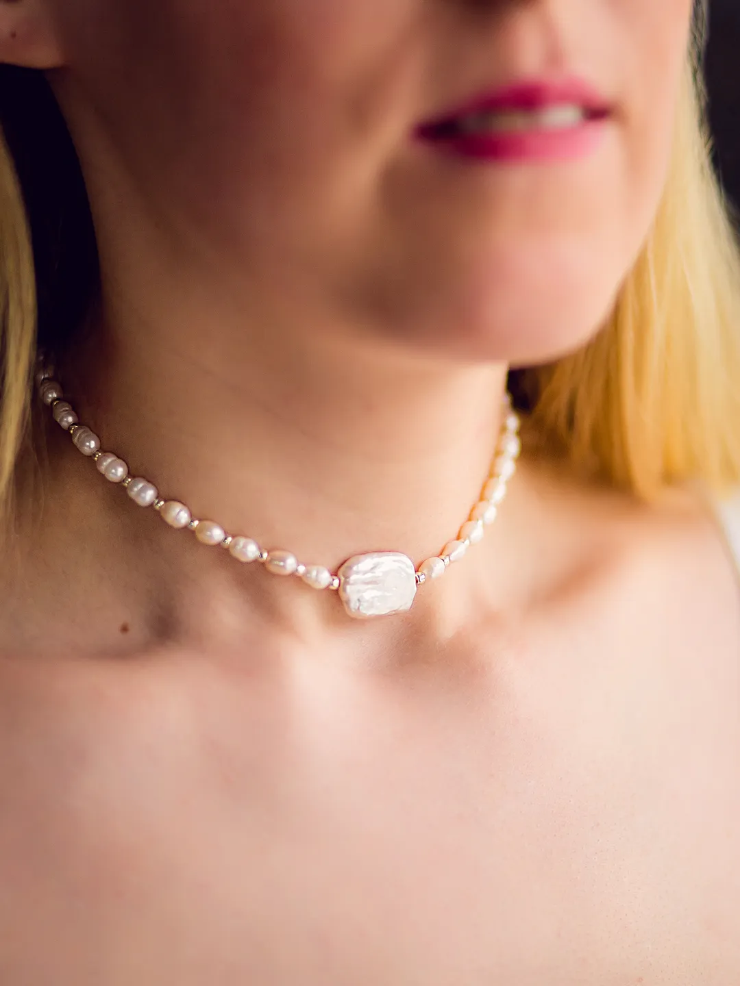Baroque Pearl Neckace, Pearl Choker, Chunky Pearl Necklace, Freshwater Pearl Choker.