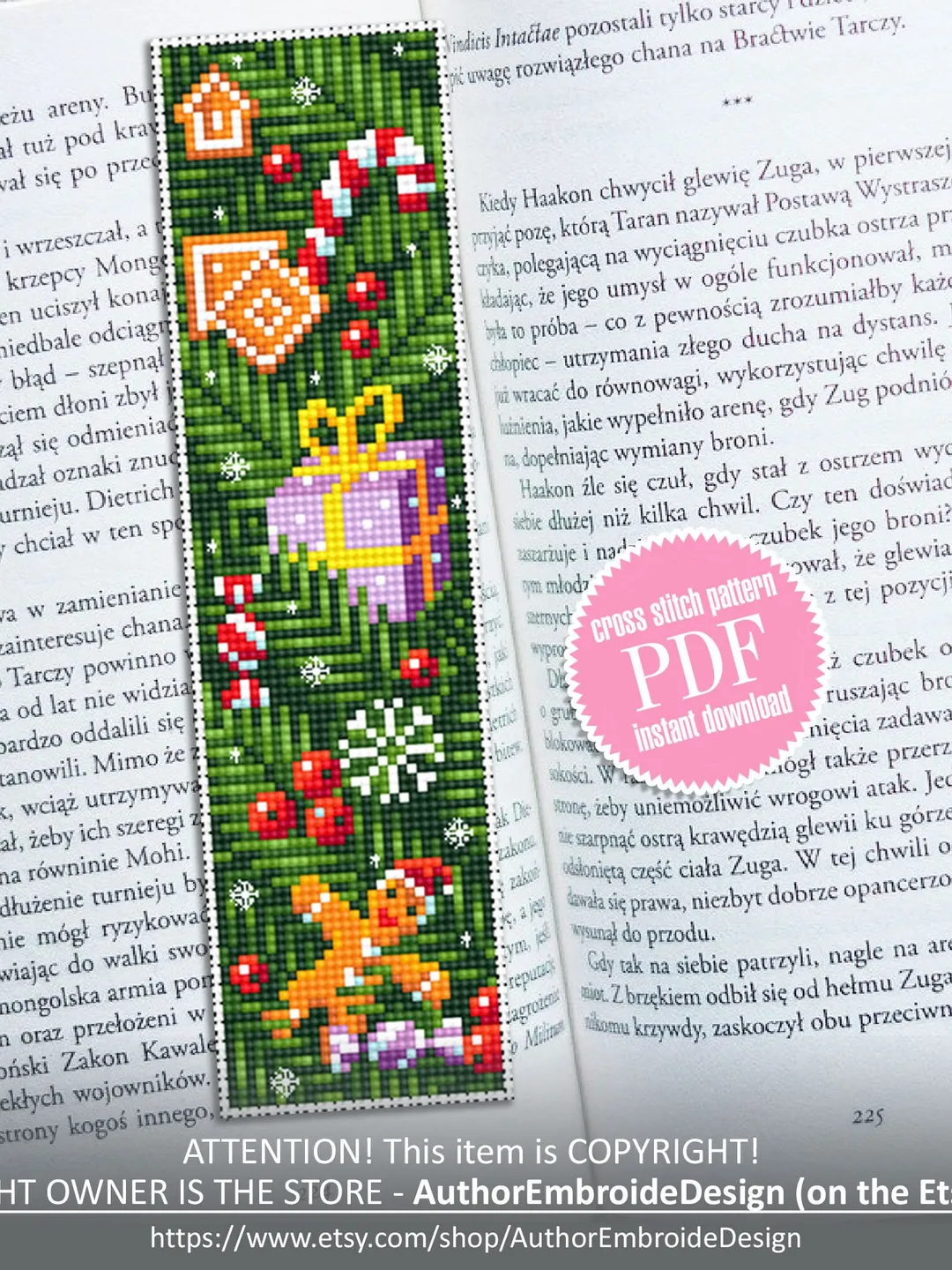 Christmas bookmark cross stitch pattern PDF download Christmas tree cross stitch chart, Bookmark pattern digital PDF, Gingerbread gift #B201