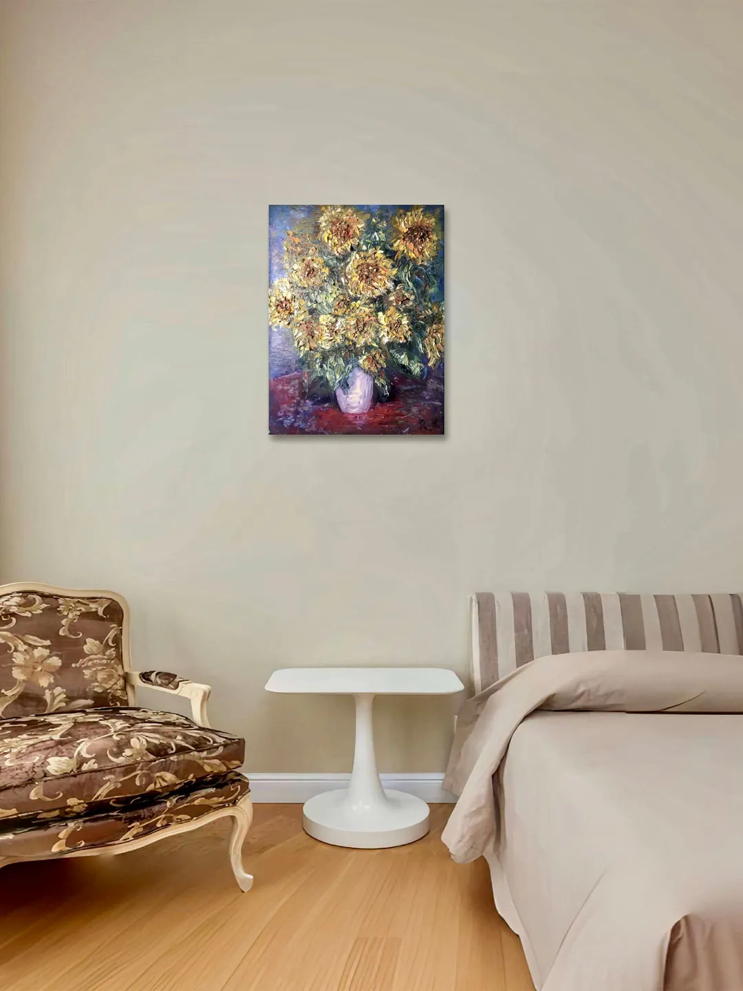 Sunflowers in a vase original impasto textured oil painting on 3 d ...