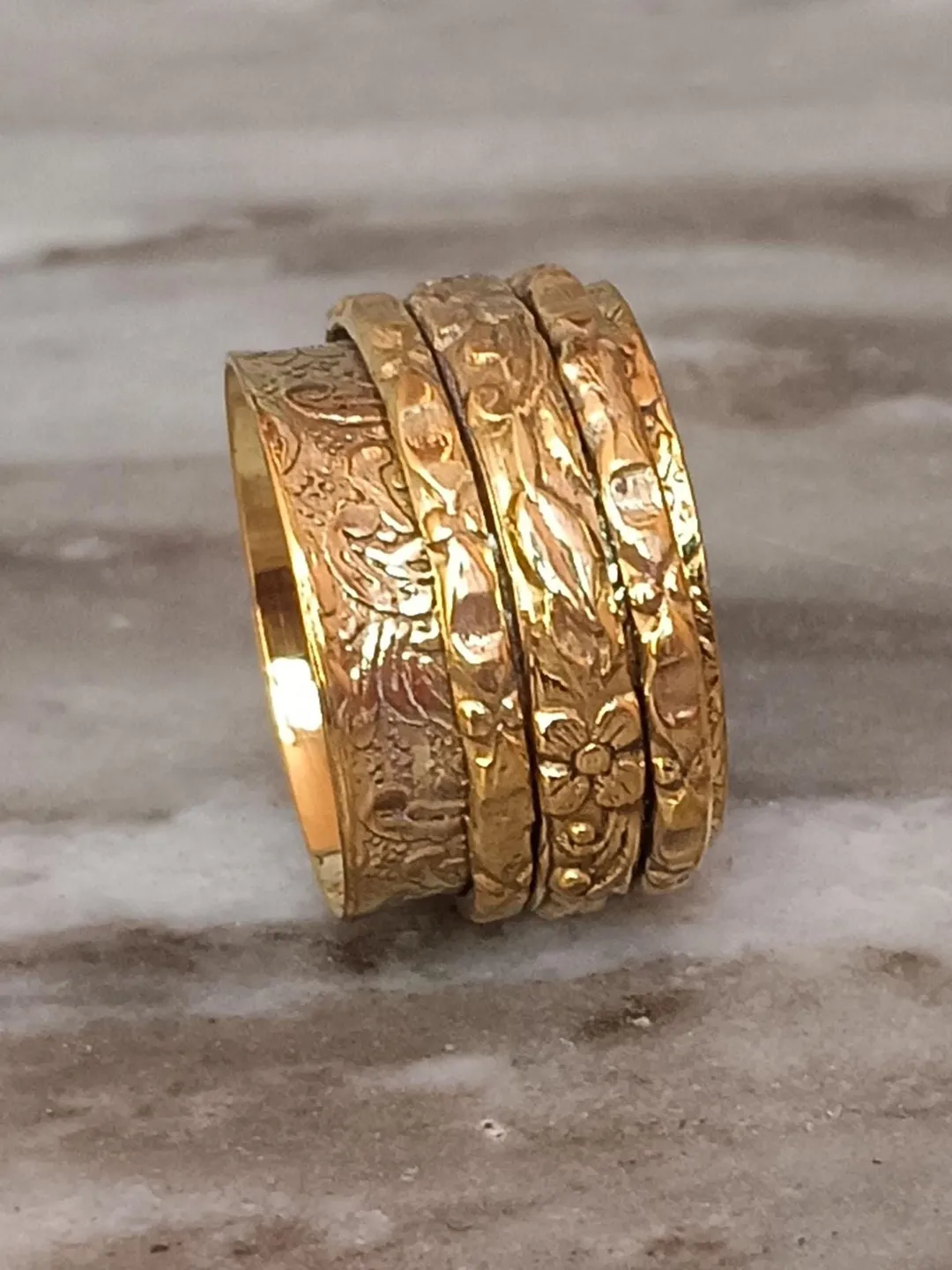 Handmade Brass Flower Spinner Ring, Meditation Worry Ring
