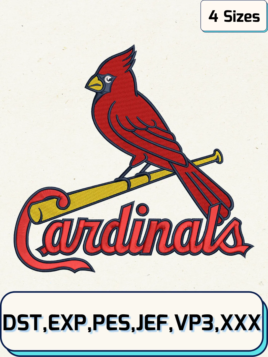 Cardinals Baseball Embroidery Design – Machine Embroidery File- 4 Sizes