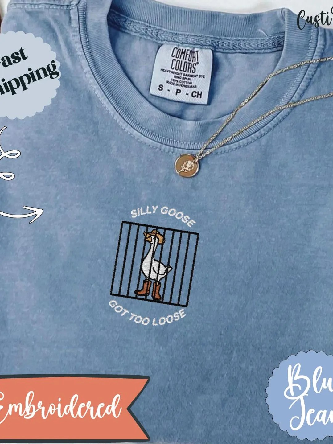 Embroidered Cowboy Goose Tee: Silly Western Fall Outfit