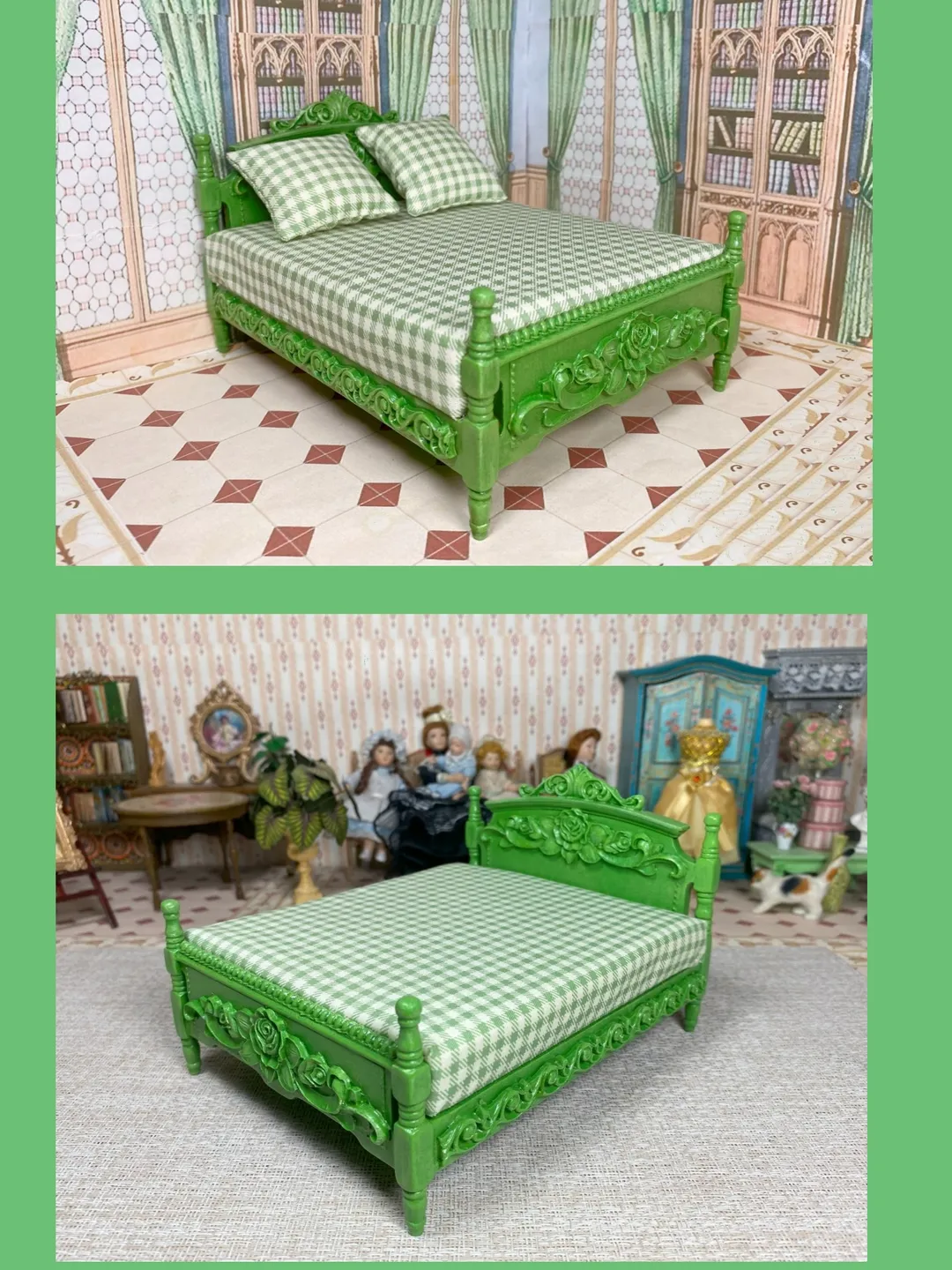 Doll bed. 1:12. Handmade. Furniture for dolls. Dollhouse miniature.