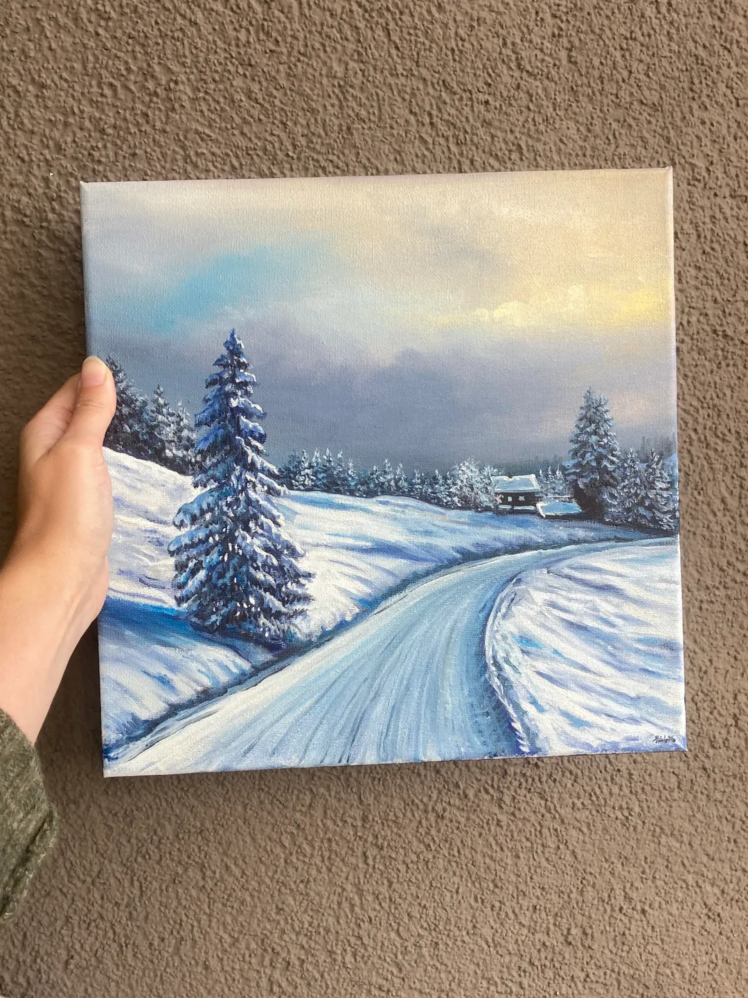 Original Oil Landscape Winter Fairytale Canvas Art 12x12 Painting