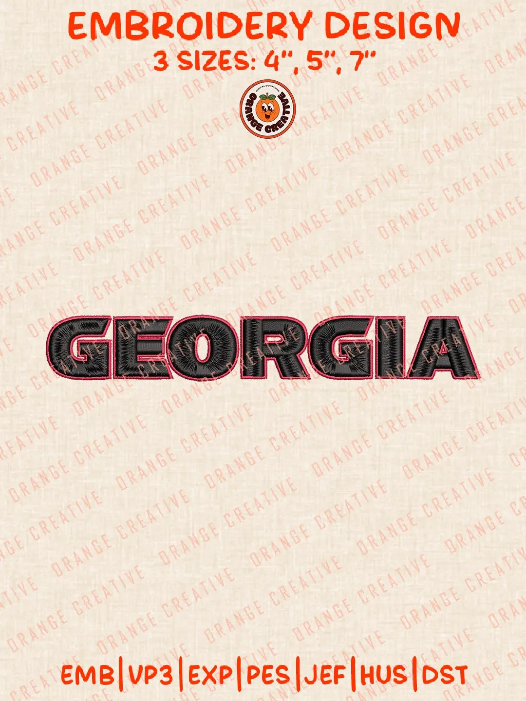 Georgia Logo Embroidery Design, NCAA Georgia Bulldogs Team Embroidery Design, Machine Embroidery Design File, 4 Sizes, Custom Size, Digital Download