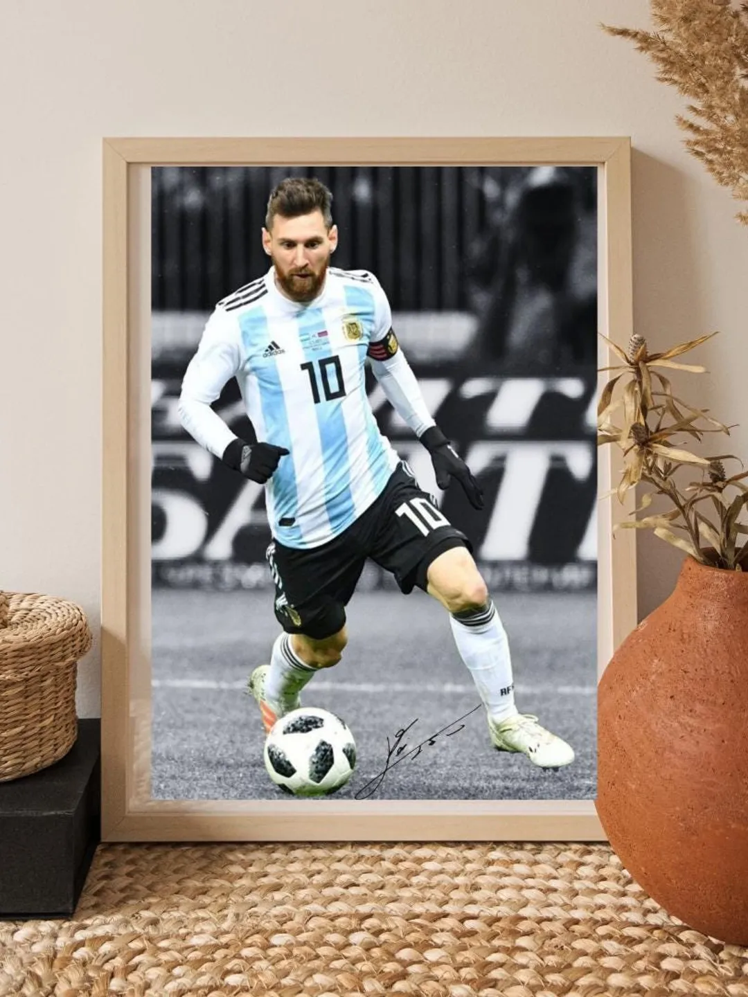 Lionel Messi Soccer Legend Walnut Art Portrait