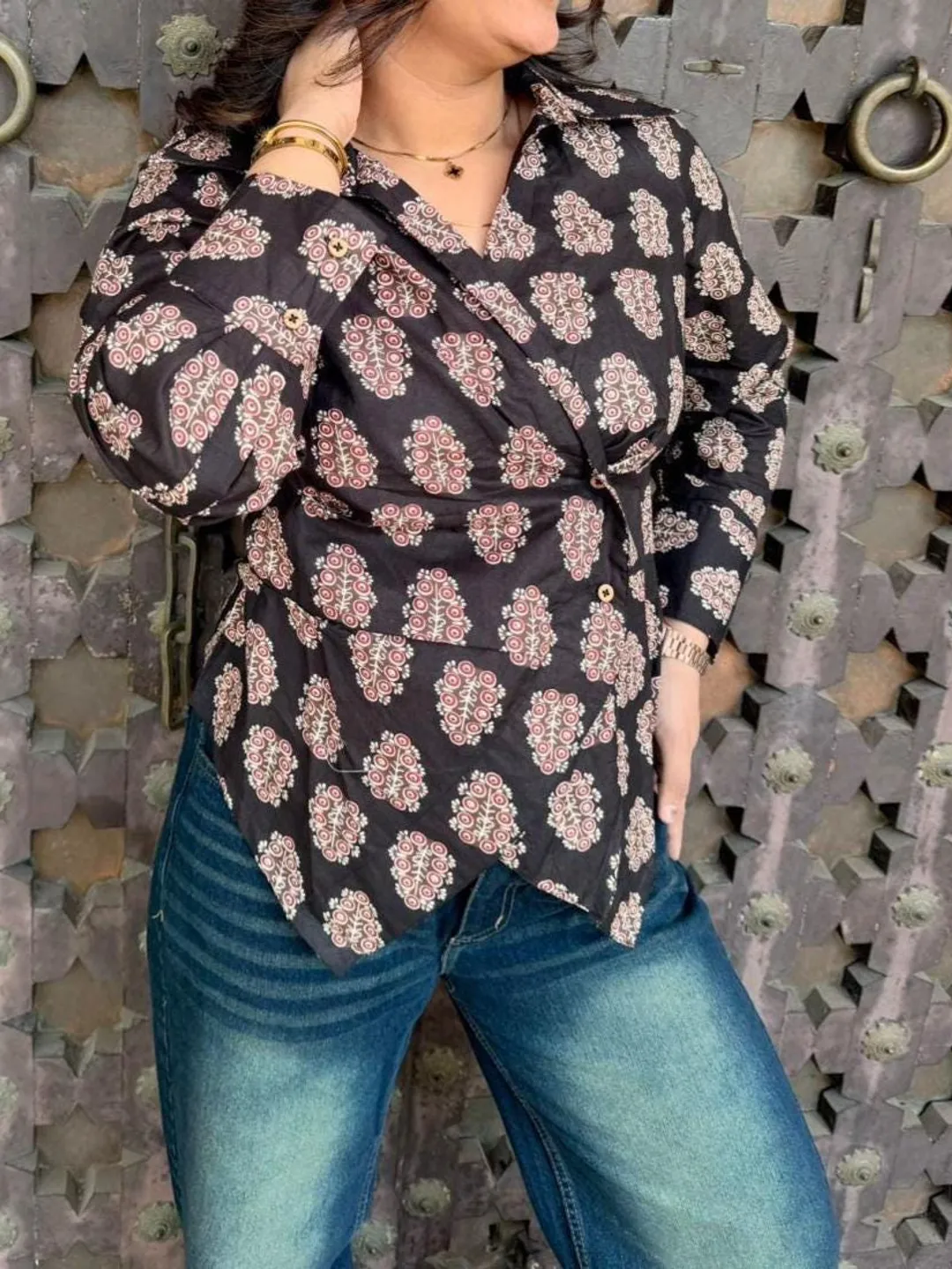 Hand Block Printed Cotton Wrap Top | Boho Indian Tunic Top