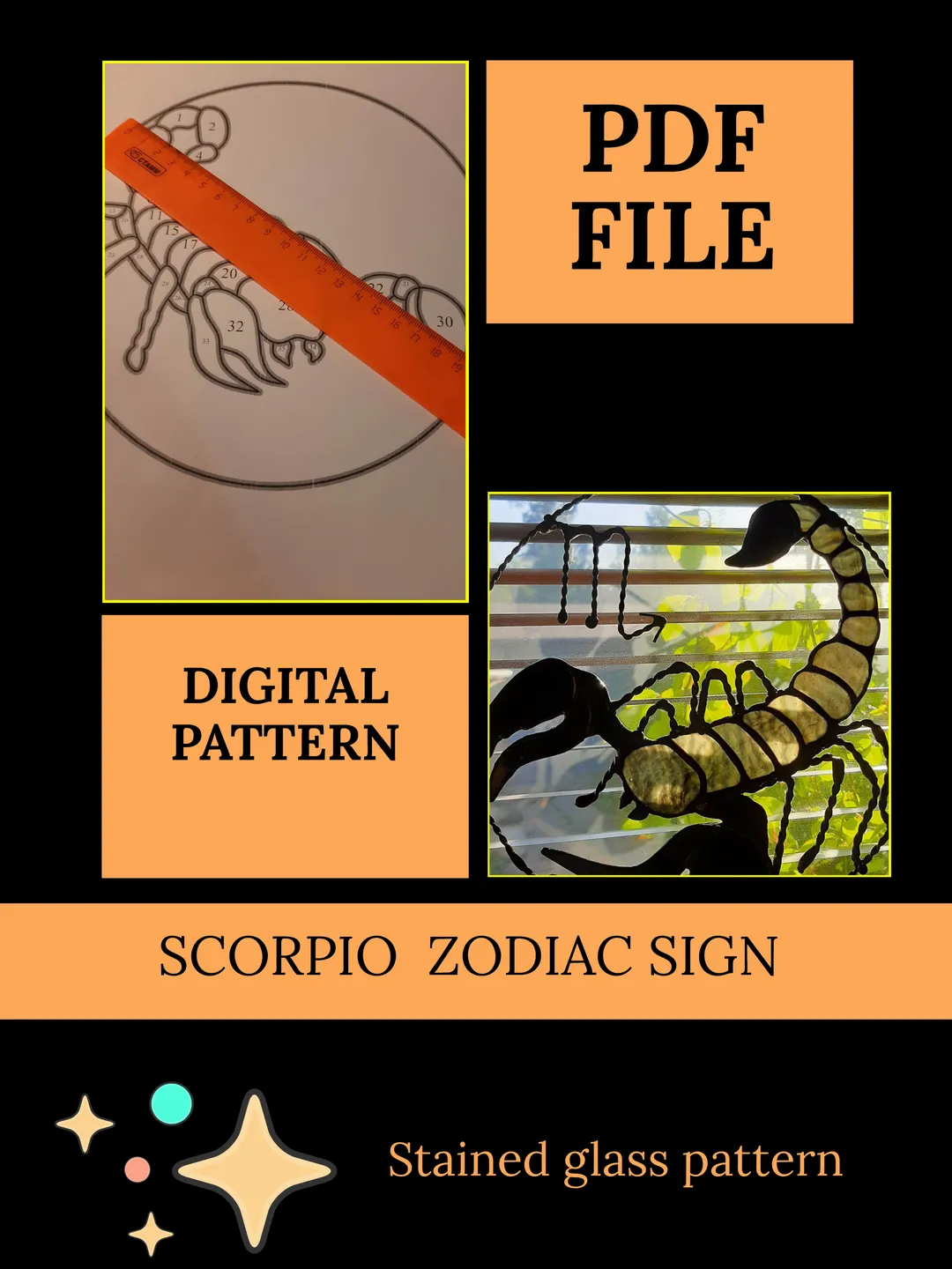 Scorpio zodiac sign/ Digital Download / Stained Glass Pattern / PDF ...
