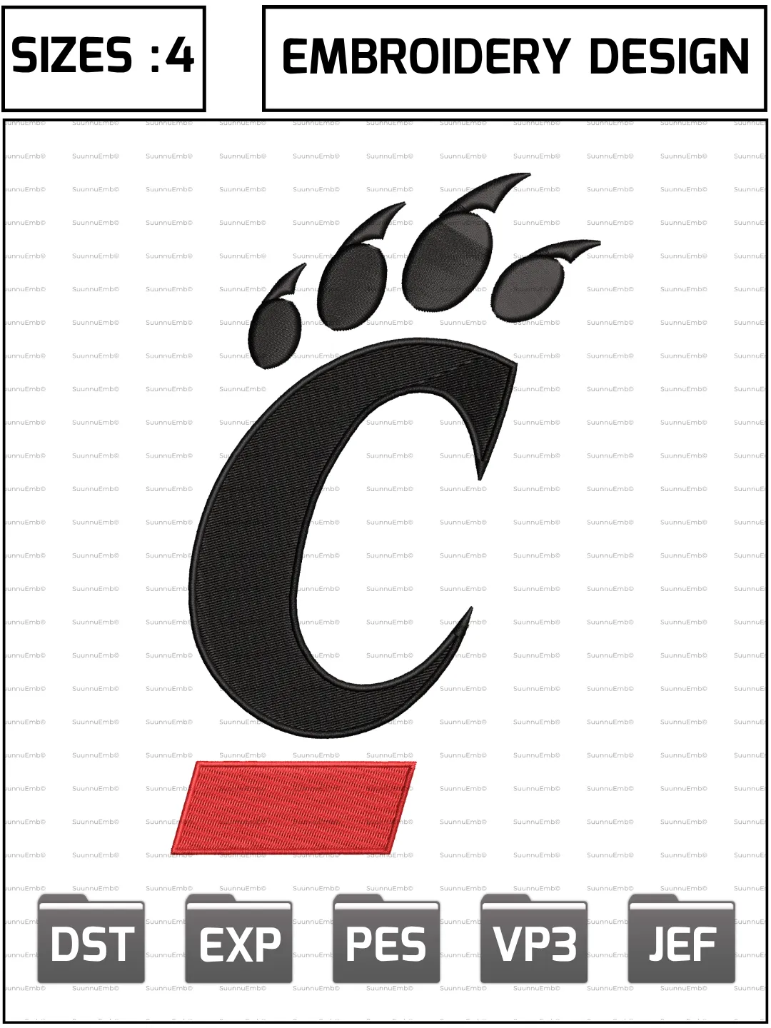 Cincinnati Bearcats Logos Embroidery Design,NCAA Logos Embroidery Design,NCAA Teams, Machine Embroidery Design File,4 Sizes, Digital Download