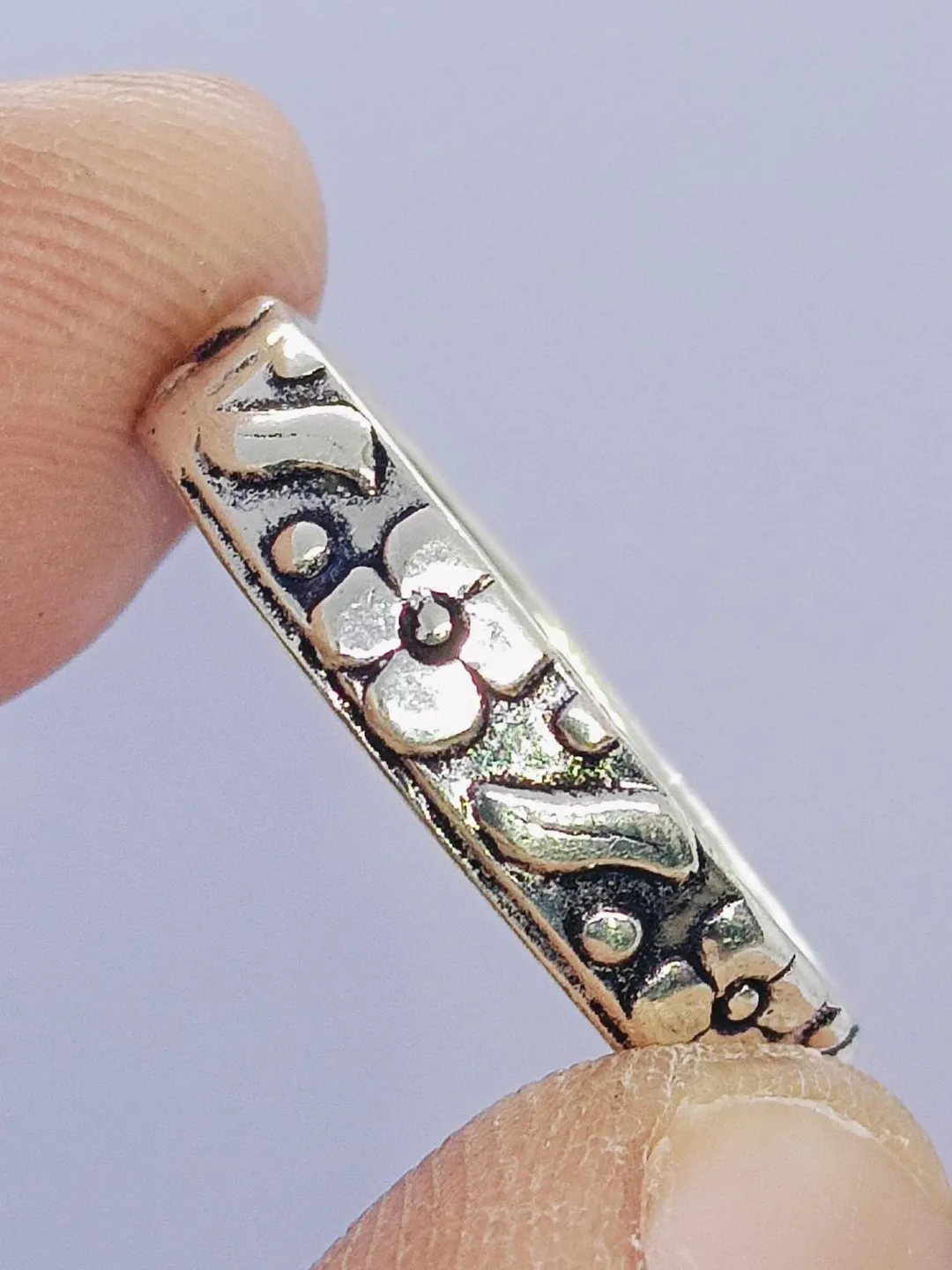 Oxidized Sterling Silver Floral Ring | Boho Flower Band