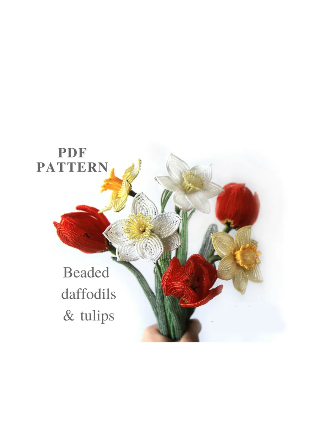 Beaded Narcissus and tulip | Beaded Flowers pattern | Seed bead patterns | Beadwork pattern