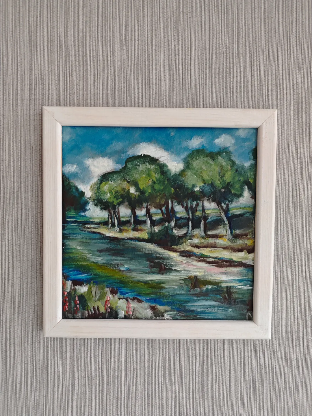 River Landscape Original Painting River Bank Art Landscape River Bank Artwork River Bank Oil Painting Landscape River Trees Wall Decorative Art 8 x 8 inches by OlgaSokolovaArt