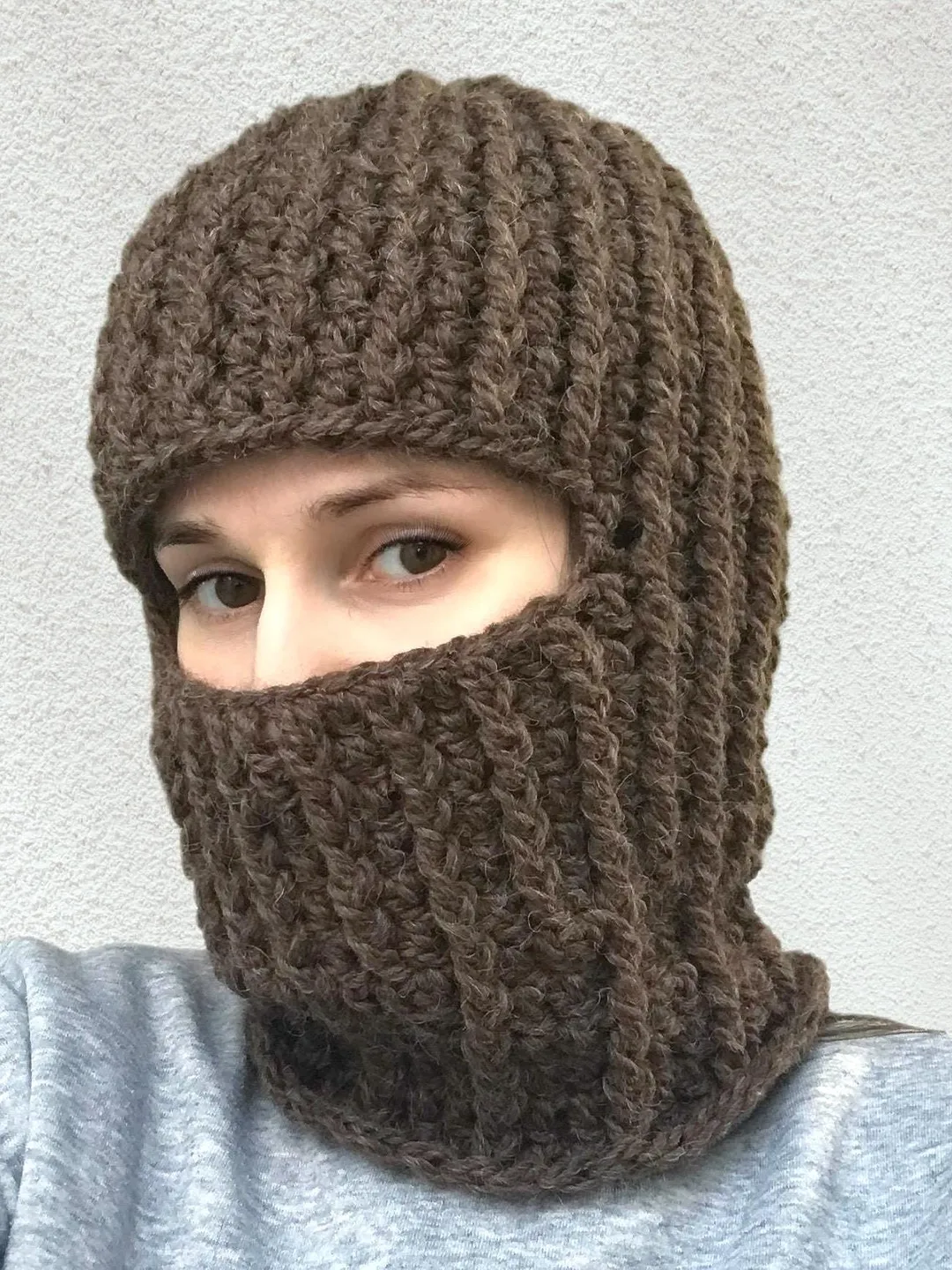 Crochet Wool Alpaca Balaclava, Unisex Full Face Winter Headgear