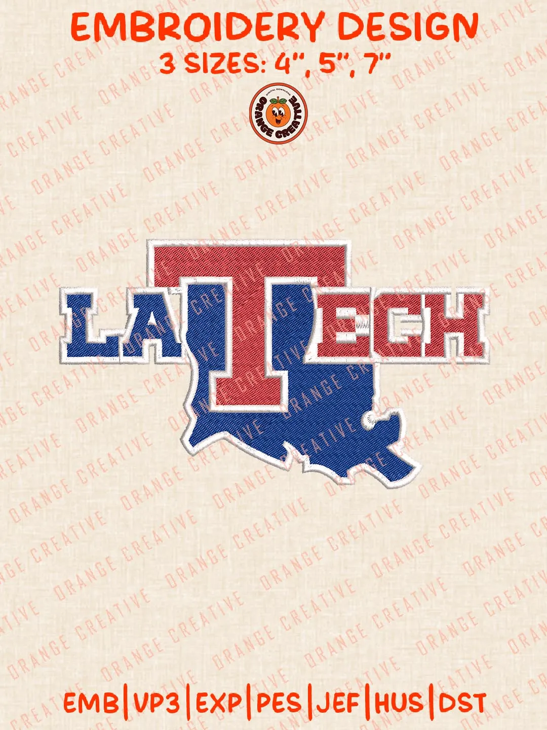 LA Tech Bulldogs Logos Embroidery Design Files, NCAA Louisiana Tech Bulldogs Logos Embroidery Designs, Machine Embroidery Files, 4 Sizes, Custom Sizes, Instant Download