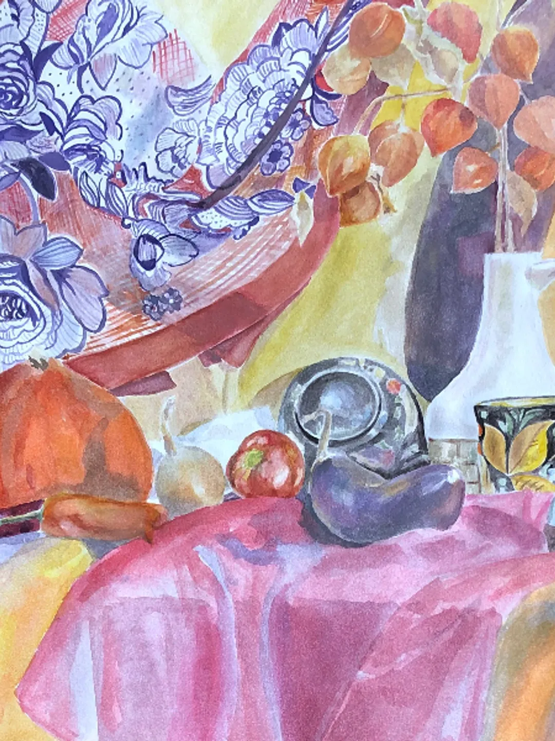 Original Watercolor painting still life with harvest vegetables wall art 11.6 x 16.4'' inches