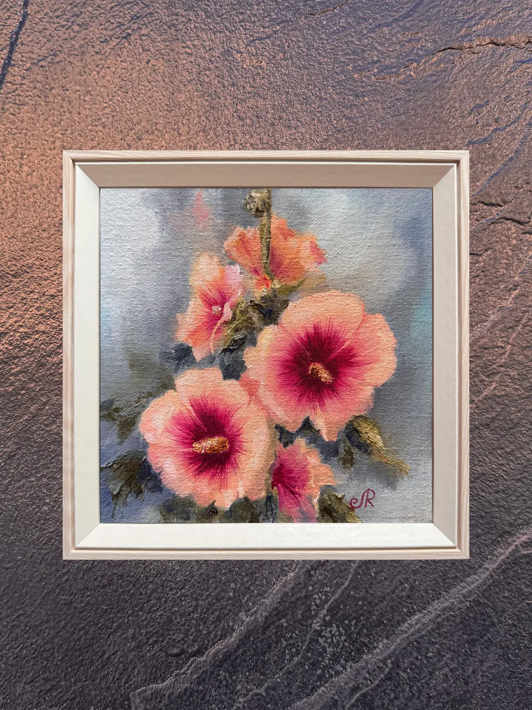 Flower oil painting Original art Pink and white flower wall art