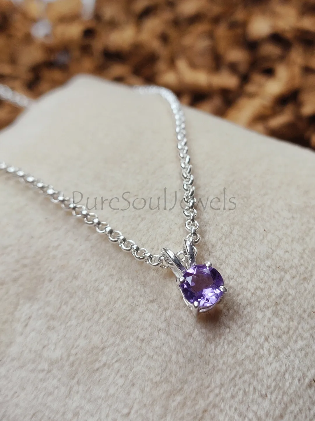 Natural Amethyst Necklace,925 Sterling Silver Necklace, Layering Necklace, Tiny Amethyst Pendant, Crystal Healing Necklace, Gemstone Pendant