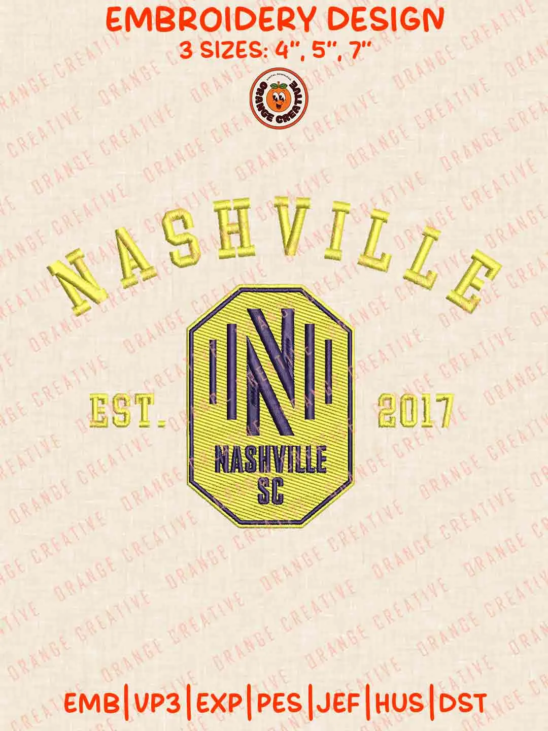Nashville SC Est 2017 Logo Embroidery Files, Nashville SC Embroidery Designs, League Soccer Machine Embroidery Files, MLS Nashville SC Logo Machine Embroidery, 3 sizes, Digital Download