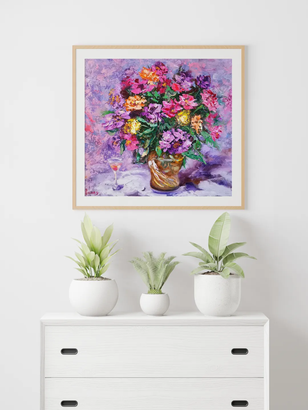 Bright Flowers Wine Oil Painting Original Impasto Artist Svinar Oksana