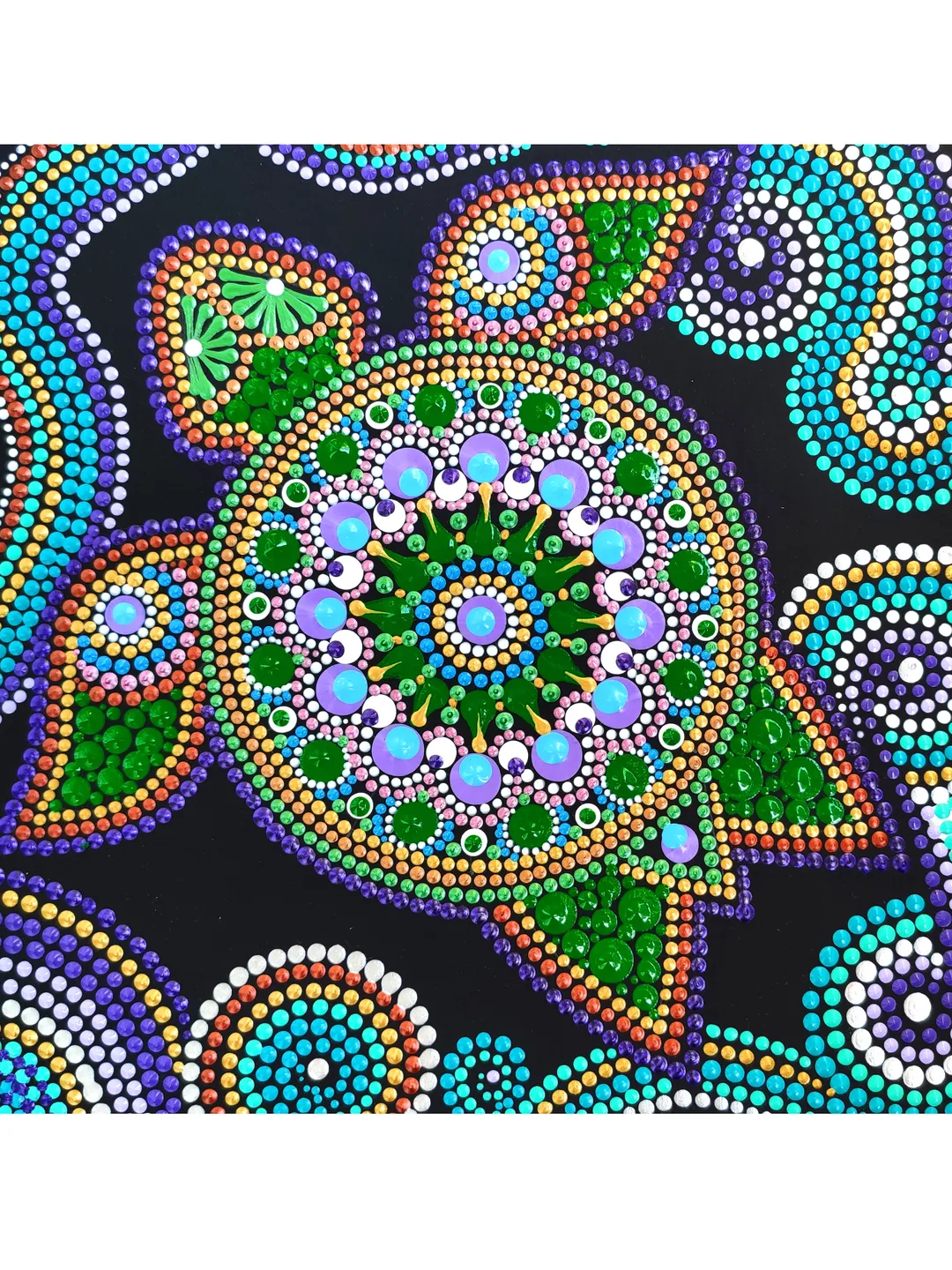 Sea Turtle Dot Art Original Painting Acrylic Dotted Art 20 by 20 cm / 8 by 8 ''