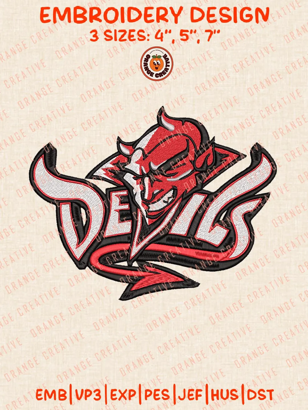 NHL Devils Logos Embroidery Designs, NHL New Jersey Devils Team Logo Embroidery Files, Machine Embroidery Design File, 4 Sizes, Custom Size, Digital Download