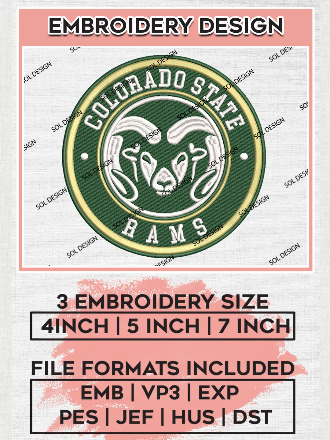 NCAA Colorado State Rams Round Logo Embroidery, NCAA Colorado State ...