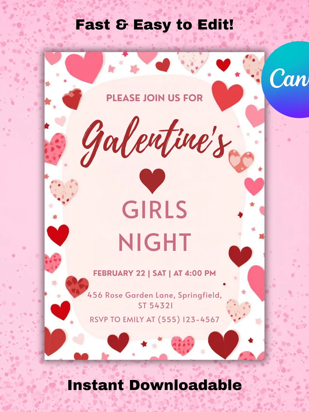 Pink Bow Girls Night Invitation Template, Bachelorette, Galentine's ...