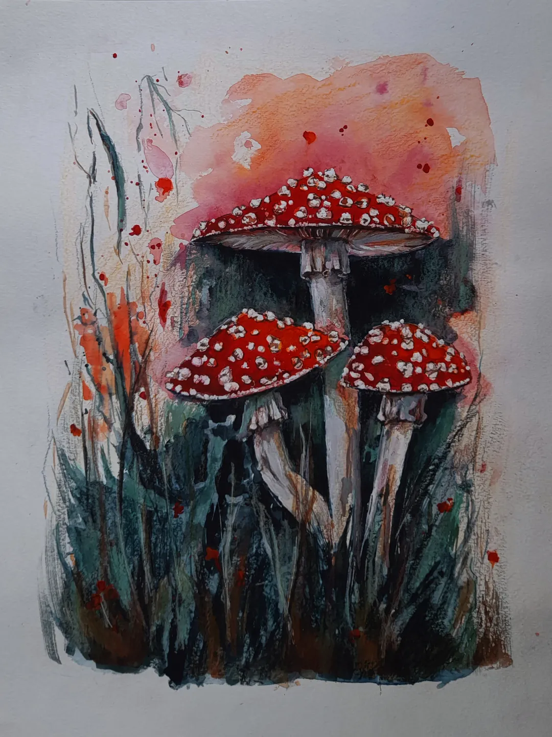 Watercolors painting Fly agarics by TanyaSeptember 23x29,6 cm (9х11,65 inches)