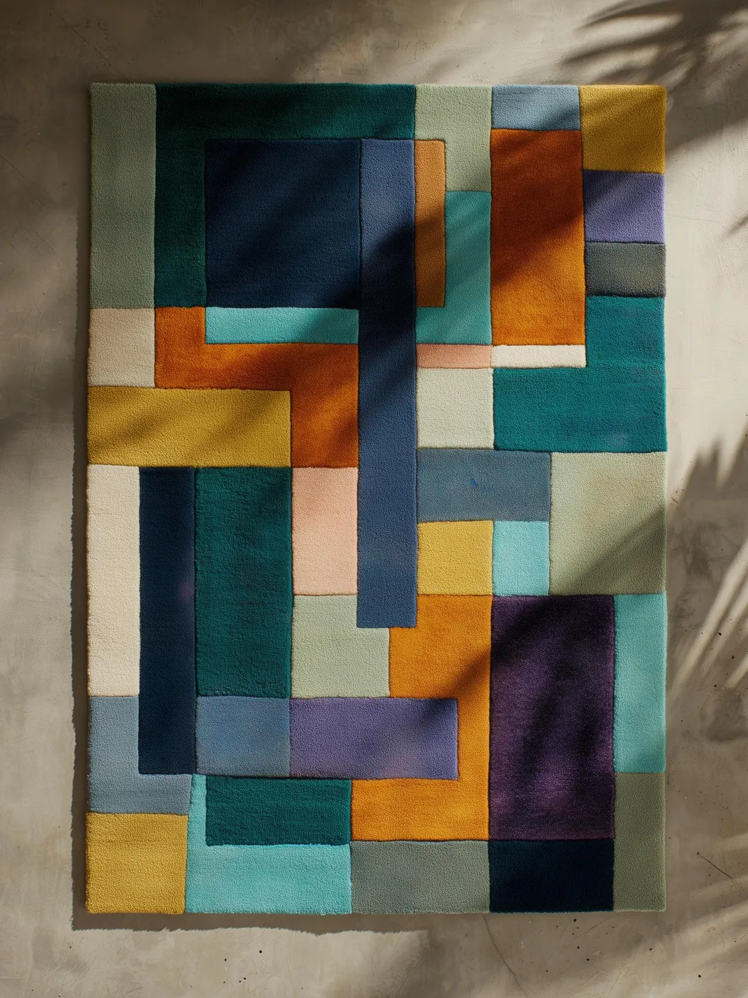 Abstract Geometric Wool Area Rug: Hand-Carved Color Block Decor Teppich