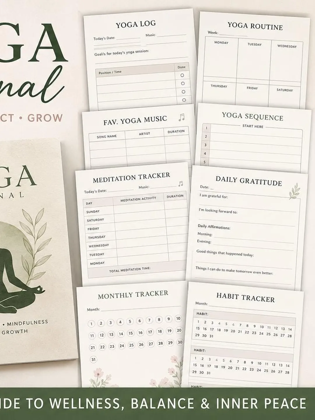Yoga Journal Printable | Yoga Planner & Wellness Tracker | Meditation Log | Mindfulness Journal | Yoga Practice Workbook | Habit Tracker