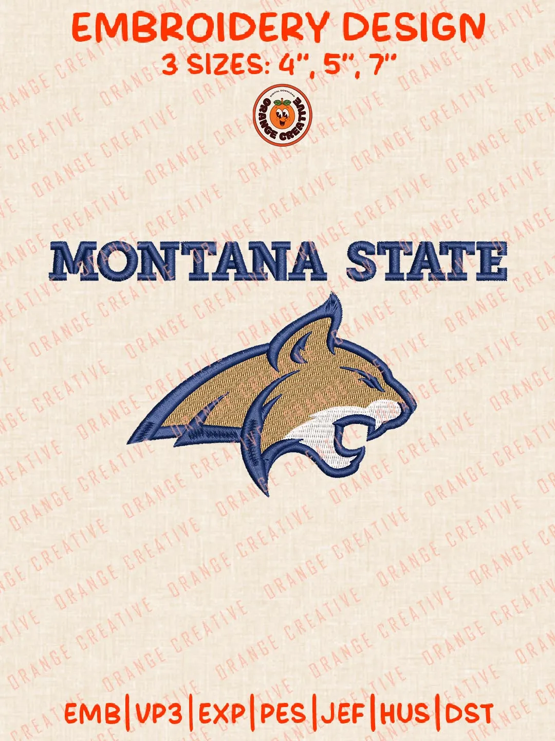Montana State Embroidery Design, NCAA Montana State Bobcats Team Logo Embroidery Design, Machine Embroidery Design File, 4 Sizes, Custom Size, Digital Download