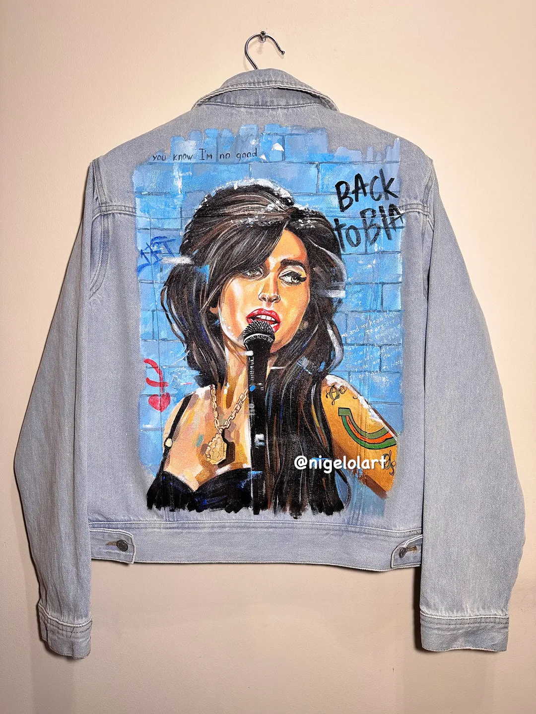 Amy Winehouse Painted Denim Jacket Custom denim jacket