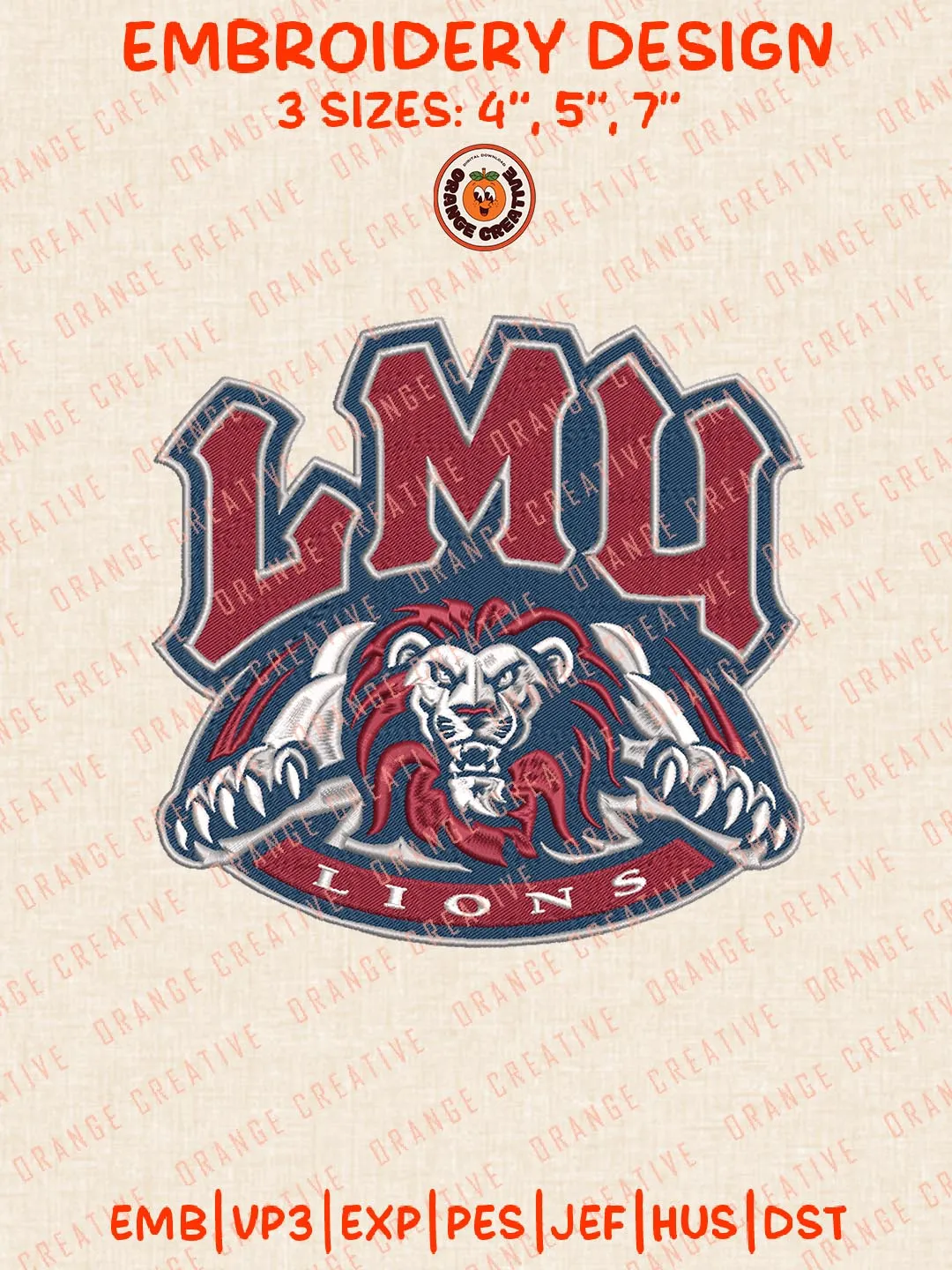 LMU Lions Logos Embroidery Design Files, NCAA Loyola Marymount Lions Logos Embroidery Designs, Machine Embroidery Files, 4 Sizes, Custom Sizes, Instant Download